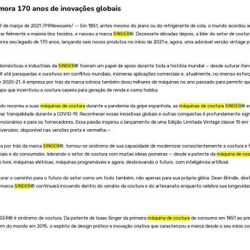 SINGER® comemora 170 anos de inovações globais – Por Dentro de Minas