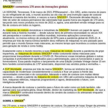 SINGER® comemora 170 anos de inovações globais – Portal Fator Brasil