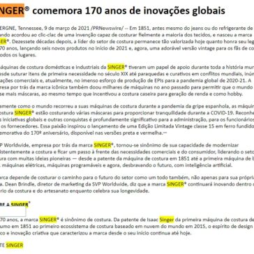 SINGER® comemora 170 anos de inovações globais – Portal de Finanças
