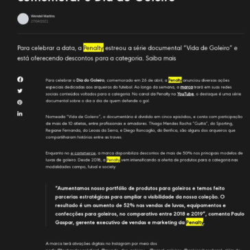 Penalty lança série documental para comemorar o Dia do Goleiro – Adnews