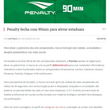 Penalty fecha com 90min para ativar estaduais – Templo dos Esportes