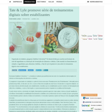 Tate & Lyle promove série de treinamentos digitais sobre estabilizantes – Ingredientes Latam News