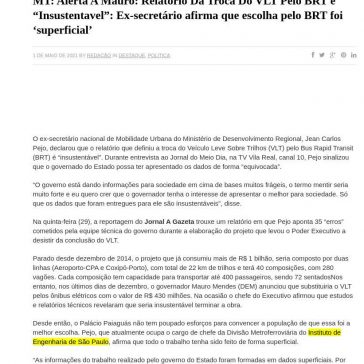 MT: Alerta A Mauro: Relatório Da Troca Do VLT Pelo BRT é `Insustentável`: Ex-secretário afirma que escolha pelo BRT foi `superficial` – Digoreste Notícias