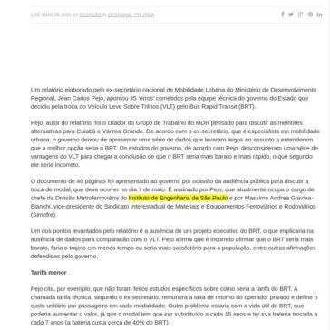 MT: Recado A Mauro: Especialista aponta 35 `erros` na troca do VLT para o BRT – Digoreste Notícias