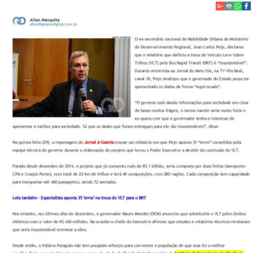 Ex-secretário afirma que escolha pelo BRT foi `superficial` – Gazeta Digital