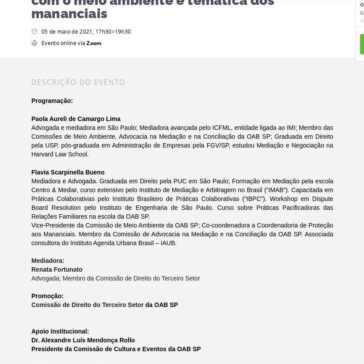 Webinar: O envolvimento do terceiro setor com o meio ambiente e temática dos mananciais – Sympla