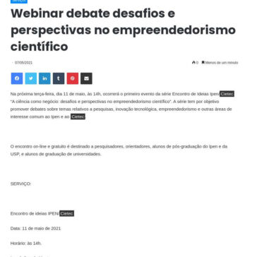 Webinar debate desafios e perspectivas no empreendedorismo científico – IPESI