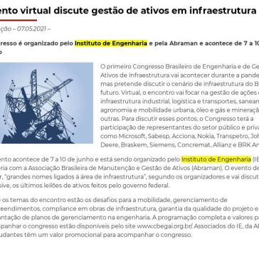 Evento virtual discute gestão de ativos em infraestrutura – InfraRoi