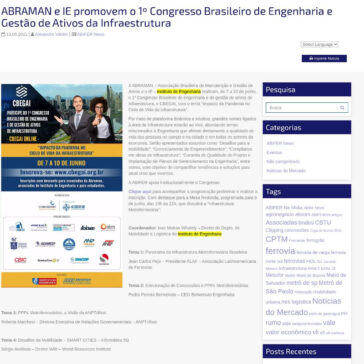 ABRAMAN e IE promovem o 1º Congresso Brasileiro de Engenharia e Gestão de Ativos da Infraestrutura – ABIFER