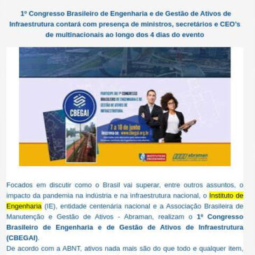 Congresso organizado pelo Instituto de Engenharia e Abraman agrega a engenharia e a gestão de ativos junto à indústria e infraestrutura nacional – Blog do Patrício Nunes