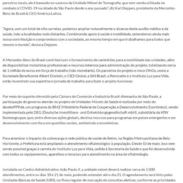 Mercedes-Benz e parceiros colocam em circulação as primeiras Unidades Móveis de Saúde para atendimento à população de São Paulo e Minas Gerais – Dana Holding Corporation