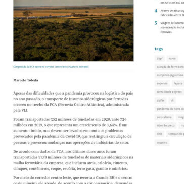 Ferrovia amplia volume de insumos siderúrgicos transportados em 2020 – Folha de S.Paulo – Blogs