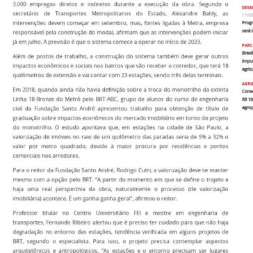 Estado projeta que BRT vai gerar 3.000 empregos – Investe São Paulo