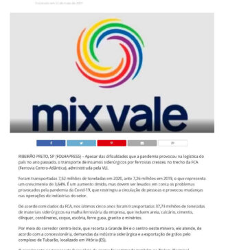 Ferrovia amplia volume de insumos siderúrgicos transportados em 2020 – Mix Vale