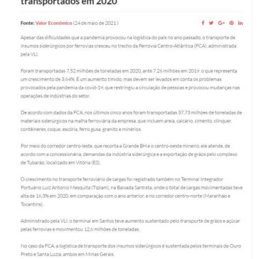 Ferrovia amplia volume de insumos siderúrgicos transportados em 2020 – SOPESP