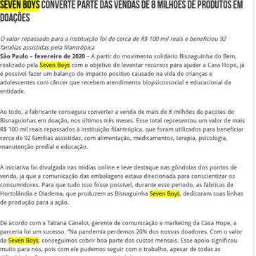 Seven Boys converte parte das vendas de 8 milhões de produtos em doações – 2A Alimentos