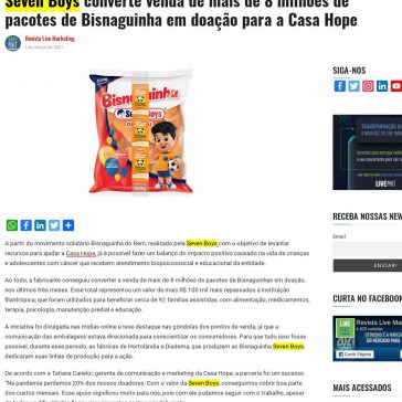 Seven Boys converte venda de mais de 8 milhões de pacotes de Bisnaguinha em doação para a Casa Hope – Revista Live Marketing