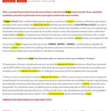 SINGER APRESENTA AS NOVAS MÁQUINAS DE COSTURA DA LINHA HEAVY DUTY – Costura Perfeita (On-line)