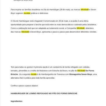 Companhia Wickbold dá dicas de receitas para celebrar Dia do Hambúrguer – Alex Ferraz