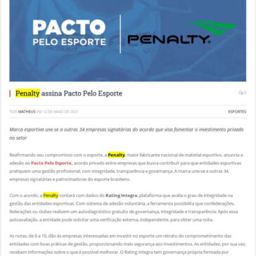 Penalty assina Pacto Pelo Esporte – Templo dos Esportes