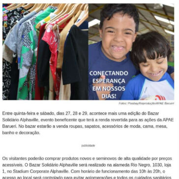 Bazar solidário em prol da APAE Barueri começa na quinta-feira (27) – Visão Oeste