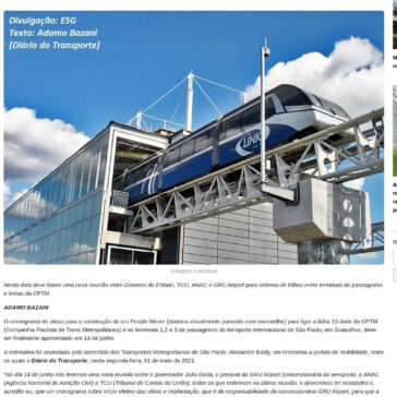 Cronograma de obras de `People Mover` entre linha 13 e Aeroporto de Guarulhos deve ser definido no dia 14 de junho, diz Baldy – Diário do Transporte