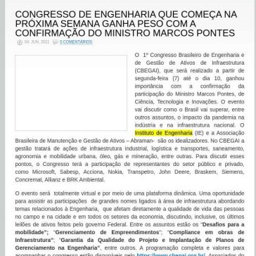CONGRESSO DE ENGENHARIA QUE COMEÇA NA PRÓXIMA SEMANA GANHA PESO COM A CONFIRMAÇÃO DO MINISTRO MARCOS PONTES – Petronotícias