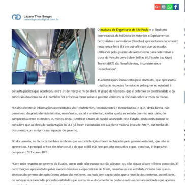 Instituto vê estudo do BRT `inconsistente` – Gazeta Digital
