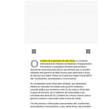 Instituto vê estudo do BRT `inconsistente`- Jornal de Mato Grosso
