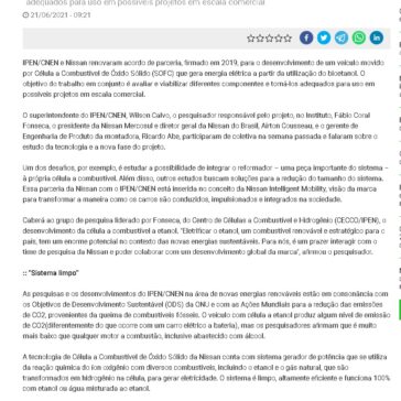 IPEN/CNEN e Nissan renovam parceria para lançar célula a combustível a etanol no Brasil – Datagro