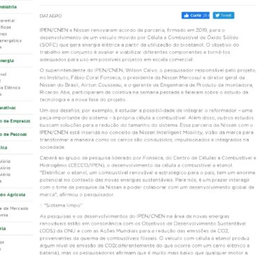 IPEN/CNEN e Nissan renovam parceria para lançar célula a combustível a etanol no Brasil – Universo Agro