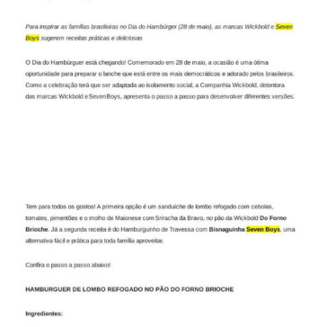 Companhia Wickbold dá dicas de receitas para celebrar Dia do Hambúrguer – Alex Ferraz