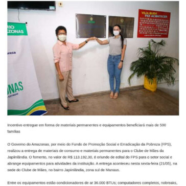 Clube de Mães da Japiinlândia recebe mais de R$ 113 mil em fomento do Governo do Amazonas – Chumbo Grosso