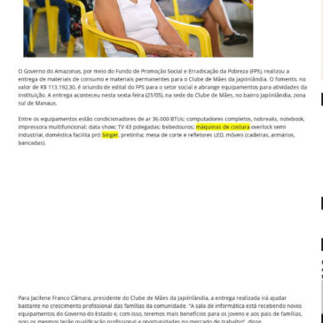 Clube de Mães da Japiinlândia recebe mais de R$ 113 mil em fomento do Governo do Amazonas – O Chefão da Notícia