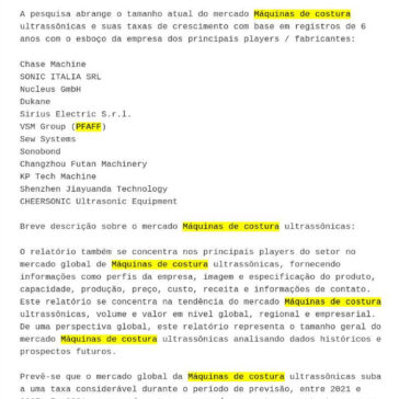 Máquinas de costura ultrassônicas Mercado Tamanho, Compartilhar, 2021 Global Maior Empresas Perfil, Crescimento, Competitivo Panorama and Chave Regiões 2027 – [Blog da Solange Pereira] – Moldes Costura