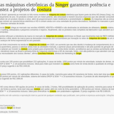 Novas máquinas eletrônicas da Singer garantem potência e robustez a projetos de costura – Textilia