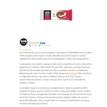 Wickbold lança cookies 100% integrais de maçã e canela – BHB Food