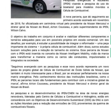 Nissan e Instituto de Pesquisas Energéticas e Nucleares (IPEN) assinam novo acordo para seguir no desenvolvimento do uso de bioetanol para veículos movidos a Célula de Combustível – MT DIGITAL