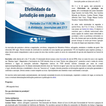 EPM realizará o curso `Efetividade da jurisdição em pauta` – Escola Paulista da Magistratura