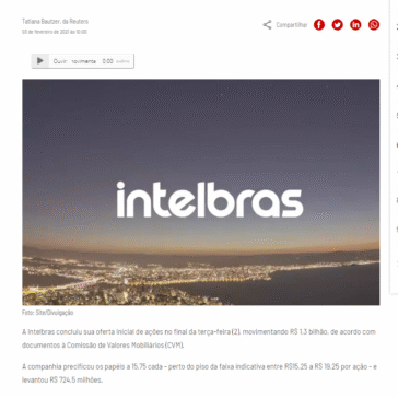 IPO da Intelbras movimenta R$ 1,3 bi – CNN Online (Brasil)