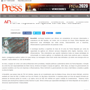 Trama Reputale conquista conta da NovaDax – Portal Press