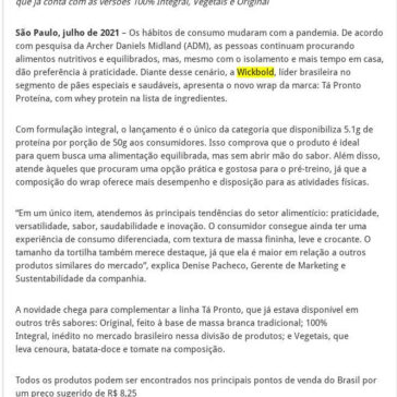 Wickbold lança wrap de proteína com whey protein na formulação – 2A Alimentos