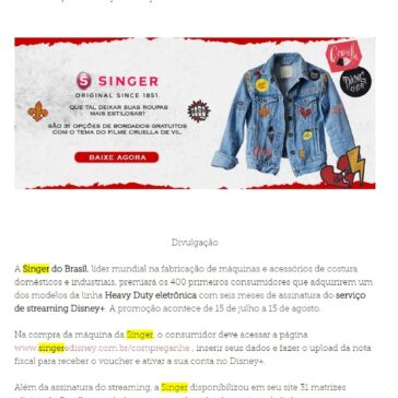 Singer do Brasil e Disney premiam consumidores com assinatura do serviço de streaming – Cria do Rock