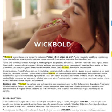 Campanha da Execution para Wickbold foca em nutrição e saudabilidade – Acontecendo Aqui