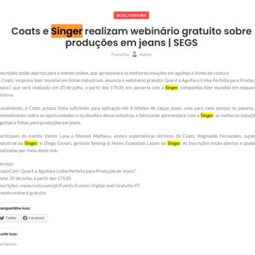 Coats e Singer realizam webinário gratuito sobre produções em jeans – Ceará Máquinas