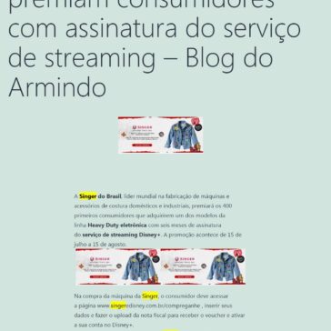 Singer do Brasil e Disney premiam consumidores com assinatura do serviço de streaming – Coisas Geek