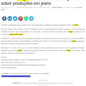 Coats e Singer realizam webinário gratuito sobre produções em jeans – SEGS