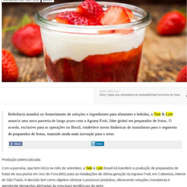 Tate & Lyle firma parceria com a Agrana Fruit para expandir atuação no mercado de preparados de frutas no Brasil – Bebidas Latam