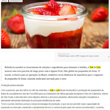 Tate & Lyle firma parceria com a Agrana Fruit para expandir atuação no mercado de preparados de frutas no Brasil – Food News Latam