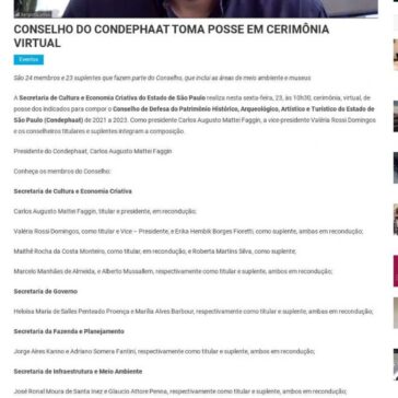 CONSELHO DO CONDEPHAAT TOMA POSSE EM CERIMÔNIA VIRTUAL – Portal Notícias Diárias